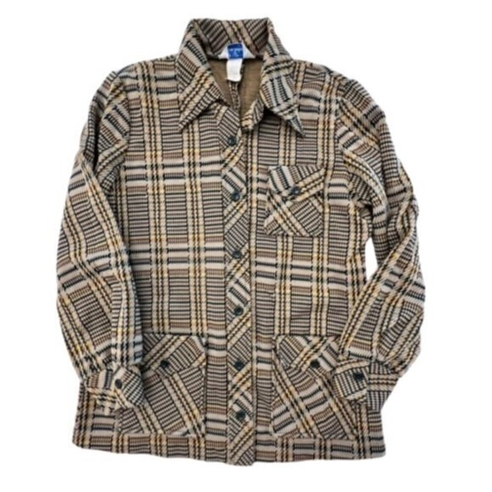 VTG 60s 70s Women's Shirt Jacket Size 12 Brown Plaid Sears Fashions Grandmacore